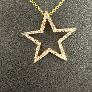 Estate 14k Yellow Gold Diamond Star Pendant Necklace